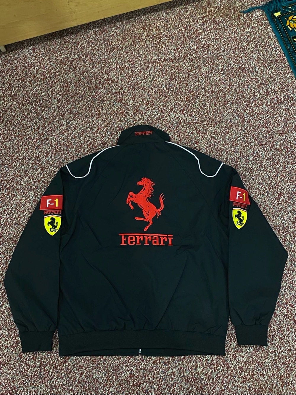 Ferrari Black & Red Racing Patch Bomber Jacket - Picture 2 of 5